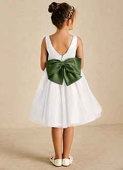 Azazie Seline Flower Girl Dresses Ivory Olive A-Line Bow Tulle Dress image1