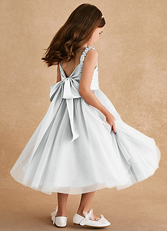 Azazie Gabbie Flower Girl Dresses Diamond White A-Line Pleated Matte Satin Dress image4