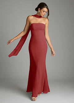 Azazie Saylor Vestidos de damas de honor Vestido de Óxido de Gasa de Corte Sirena con Sin tirantes image7