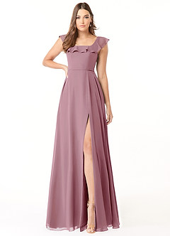 Azazie Jinny Bridesmaid Dresses Vintage Mauve A-Line Square Neckline Ruched Chiffon Dress image1