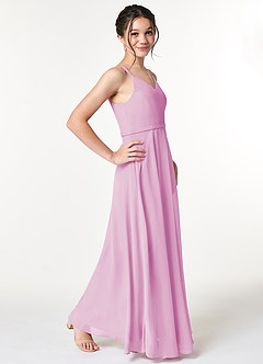 Azazie Janine Junior Candy Pink A-Line Chiffon Dress image3