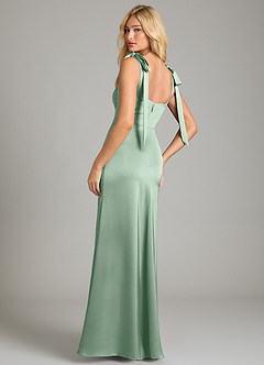 Azazie Frostine Vestidos de damas de honor Vestido de Agave de Satén Elástico de Corte en A con Lazo image2