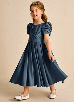 Azazie Miriam Flower Girl Dresses Neptune Ball-Gown Pleated Matte Satin Dress image7