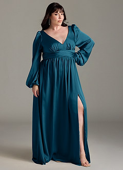 Azazie Norah Bridesmaid Dresses Ink Blue A-Line Stretch Satin Dress image9