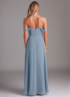 Azazie Aaron Bridesmaid Dresses Dusty Blue A-Line Off the Shoulder Chiffon Convertible Dress image3