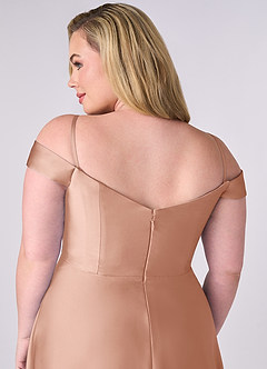 Barbie ♥ Azazie Brautjungfernkleider Wandelbar A-Linie Schulterfrei Stretch-Satin Kleid Roségold image10
