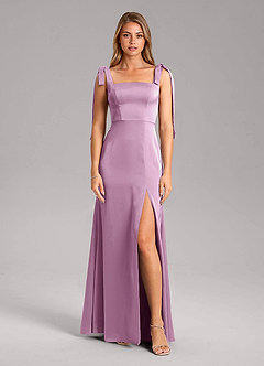 Azazie Frostine Bridesmaid Dresses Wisteria A-Line Bow Stretch Satin Dress image5