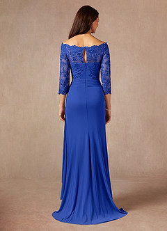 Azazie Rhonda Mother of the Bride Dresses Royal Blue Mermaid Off the Shoulder Mesh Dress image2
