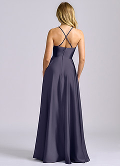 Azazie Truce 신부 들러리 드레스 A라인 스트레치 새틴 바닥 길이 드레스 image2