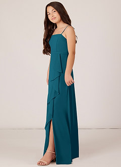 Azazie Kaylee Junior Ink Blue A-Line with Belt Chiffon Dress image3