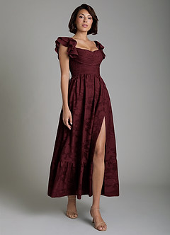 Azazie Anaya Bridesmaid Dresses Cabernet A-Line Ruched Floral Burnout Dress image4