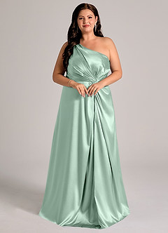 Azazie Brooke Robes de demoiselle d'honneur Robe Trapèze en Satiné métallisé Une épaule Agave image11