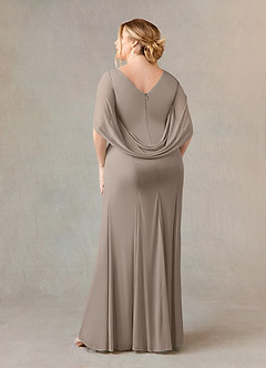 Azazie Belladonna vestidos de madre de la novia Vestido de Gris Pardo de Malla de Sirena con Cuello en V Plisado image9