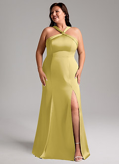 Azazie Rue Vestidos de damas de honor Vestido de Canario de Satén Elástico de Corte Sirena con Plisado image10