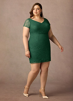 Azazie Lucilia Mother of the Bride Dresses Dark Green Sheath Lace Dress image10