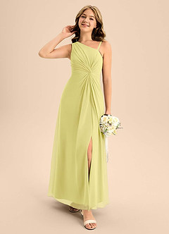 Azazie Brooke Junior Lemon Sorbet A-Line Side Slit Chiffon Dress image3