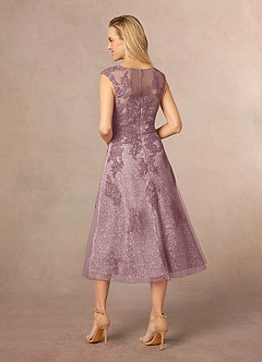 Azazie Flynn Mother of the Bride Dresses Dusty Rose A-Line Boatneck Lace Tulle Dress image3