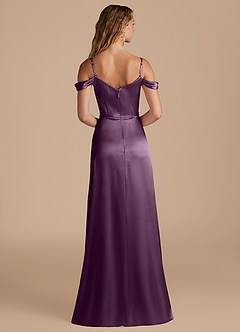 Azazie Ocean Bridesmaid Dresses Plum A-Line Off the Shoulder Metallic Satin Dress image2