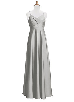 Azazie Avelina Junior Vestido de Plata de Satén Elástico de Corte En A con Plisado image7