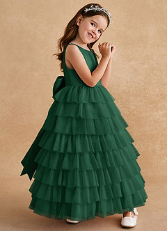 Azazie Twinkle Toes vestidos de niña de las flores Vestido de Verde Oscuro de Tul de Corte En A con Lazo image3