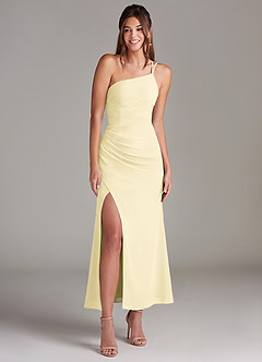 Azazie Eren 신부 들러리 드레스 인어 한쪽 어깨 쉬폰 발목 길이 드레스 image3