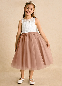 Azazie Lina Flower Girl Dresses Ivory Champagne Rose Ball-Gown Lace Dress image5