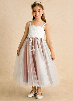 Azazie Coraline Sukienki dla dziewczynek sypiących kwiaty Linia A Koronka Sznurówka Długość kostki Sukienka image1