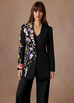 front Elodie Negro Traje de pantalón de 3 piezas con estampado floral y tejido refinado