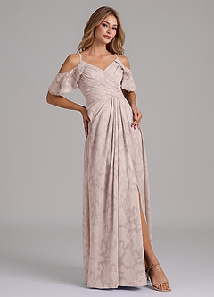Azazie Dakota Bridesmaid Dresses Blushing Pink A-Line Off the Shoulder Floral Burnout Dress image5