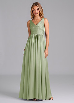 Azazie Keyla Bridesmaid Dresses Dusty Sage A-Line Pleated Stretch Satin Dress image1