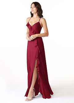 Azazie Tarni Robes de demoiselle d'honneur Robe Trapèze en Mousseline de soie Bourgogne image3