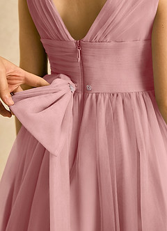 Azazie Macaron Flower Girl Dresses Dusty Rose A-Line Pleated Tulle Dress image6