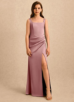 Azazie Noah Girls Formal Flower Girl Dresses Dusty Rose Sheath Pleated Stretch Satin Dress image5