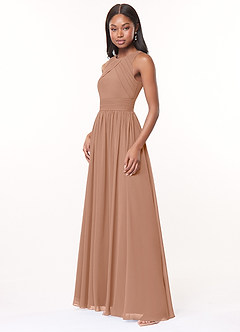 Azazie Harper Bridesmaid Dresses Champagne Rose A-Line Pleated Chiffon Dress image3