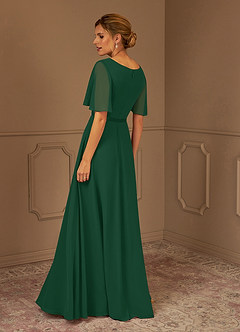 Azazie Tricia vestidos de madre de la novia Vestido de Verde Oscuro de Gasa de Corte En A con Cuello en V Plisado image3