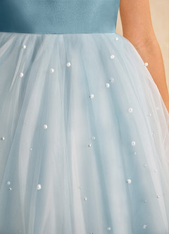 Azazie Esme Abiti da Ragazza di Fiori Abito Principessa in Tulle Fiocco Avorio Blu Lunatico image9