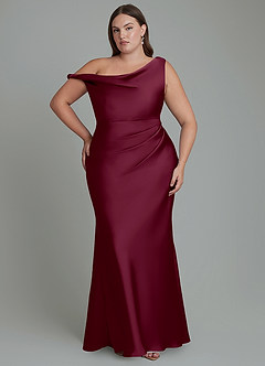 Azazie Emerson Robes de demoiselle d'honneur Robe Sirène en Satin extensible Épaules dénudées Mûre image8