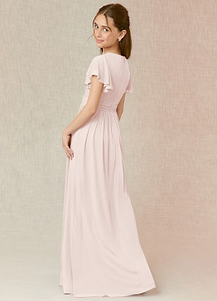 Azazie Mosley Junior Rose Petal A-Line Ruched Mesh Dress image2