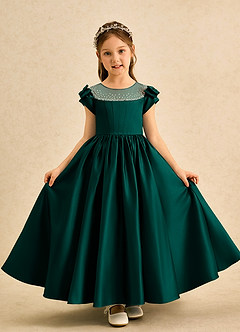 Azazie Toffee Abiti da Ragazza di Fiori Abito Stile Principessa in Raso Opaco Fiocco Pino image2