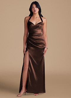 Azazie Emeria Bridesmaid Dresses Ganache Sheath Side Slit Metallic Satin Dress image5