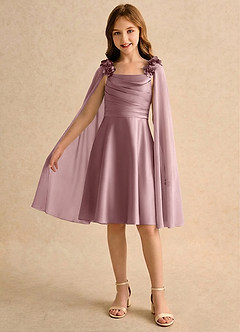 Azazie Resa Sukienki dla dziewczynek sypiących kwiaty Linia A Pofałdowany Matowy satynowy Długość do kolan Sukienka image3