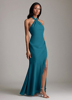 Azazie Lorena Bridesmaid Dresses Ink Blue Mermaid Pleated Chiffon Dress image3