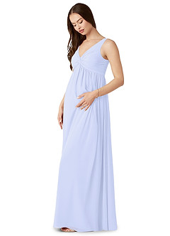 Azazie Yetta Maternity Bridesmaid Dresses A-Line V-Neck Gathered Chiffon Floor-Length Dress image4