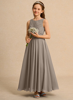 Azazie Ducky Girls Formal Flower Girl Dresses Taupe A-Line Pleated Chiffon Dress image6