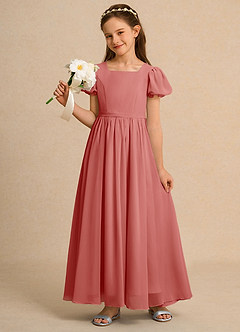 Azazie Lilia Girls Formal Flower Girl Dresses Antique Rose A-Line with Sleeves Chiffon Dress image1