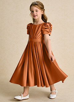 Azazie Miriam vestidos de niña de las flores Vestido de Cobre de Satin Mate de Princesa con Plisado image7