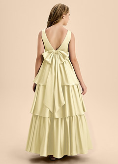 Azazie Meadowyn Junior Robe Trapèze en Satin extensible Arc Sorbet Citron image2