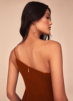 Azazie Kala Bridesmaid Dresses Burnt Orange A-Line One Shoulder Velvet Dress image7