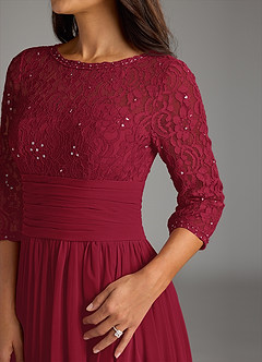Azazie Olga Mother of the Bride Dresses Burgundy A-Line Lace Chiffon Dress image7