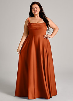Azazie Shaude Bridesmaid Dresses Burnt Orange A-Line Pleated Stretch Satin Dress image12